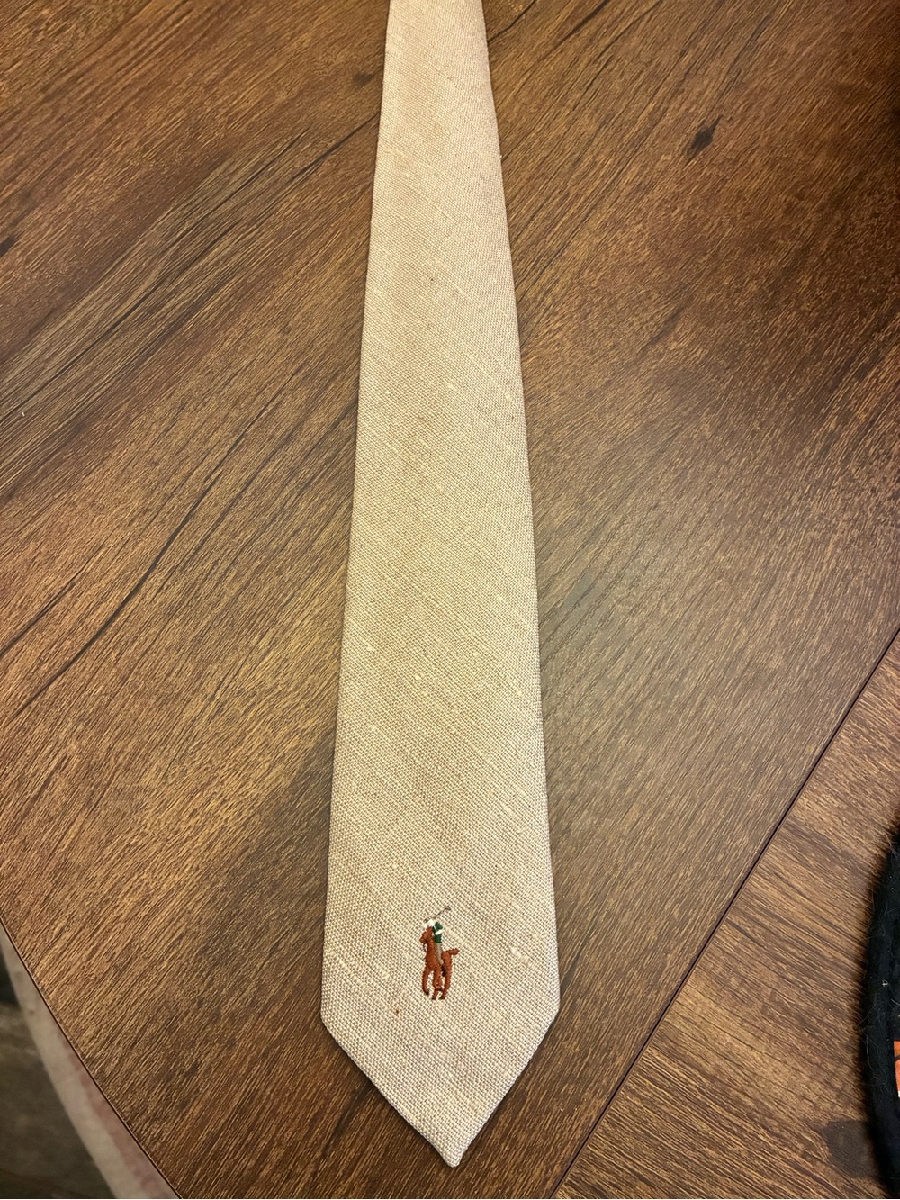 Vintage Polo Ralph Lauren 100% Linen Necktie Embroidered Pony Made in USA
